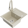 Mexen Enzo chiuvetă de bucătărie din granit cu 1 compartiment, cu scurgător și baterie Elia, bej - 6506-69-670101-69