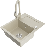 Mexen Enzo chiuvetă de bucătărie din granit cu 1 compartiment, cu scurgător și baterie Elia, bej - 6506-69-670101-69