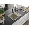 Chiuvetă granitică Mexen Enzo cu 1 compartiment și scurgător și baterie de bucătărie Elia, bej - 6506-69-670101-70