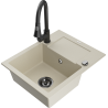 Mexen Enzo chiuvetă de granit cu 1 compartiment cu scurgător și baterie de bucătărie Elia, bej - 6506-69-670101-70