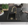 Mexen Enzo chiuvetă de granit cu 1 cameră și scurgător și baterie de bucătărie Elia, negru/metalic argintiu - 6506-73-670101-50