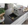 Mexen Enzo chiuvetă de granit cu 1 cameră și scurgător și baterie de bucătărie Elia, negru/metalic argintiu - 6506-73-670101-50