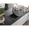 Mexen Enzo gránit mosogató 1-medencés csepegtetővel és Elia konyhai csapteleppel, fekete/ezüst metál