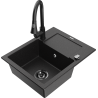 Mexen Enzo chiuvetă de bucătărie din granit cu 1 compartiment, cu scurgător și baterie Elia, negru/argintiu metalizat