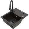 Mexen Enzo chiuvetă de bucătărie din granit cu o cuvă, cu scurgător și baterie de bucătărie Elia, negru/auriu metalic