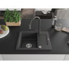 Mexen Enzo chiuvetă de granit cu 1 compartiment, cu scurgător și baterie de bucătărie Elia, negru pătat