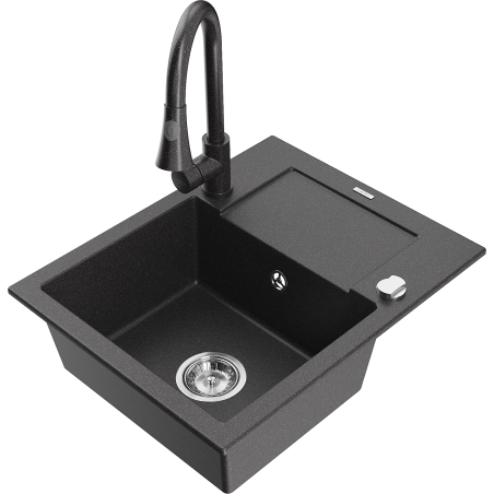 Mexen Enzo 1-medencés gránit mosogató csepegtetővel és Elia konyhai csappal, fekete foltos - 6506-76-670101-76