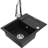 Mexen Enzo chiuvetă de granit cu 1 compartiment cu scurgător și baterie de bucătărie Elia, negru - 6506-77-670101-00