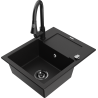 Mexen Enzo chiuvetă de granit cu 1 compartiment, cu scurgător și baterie de bucătărie Elia, negru - 6506-77-670101-70-B