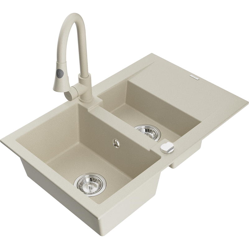 Mexen Gaspar, 1,5 rekeszes gránit mosogató csepegtetővel és Elia konyhai csapteleppel, bézs - 6507-69-670101-69