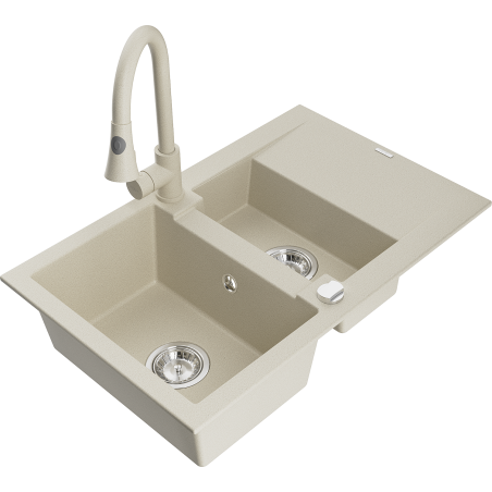 Mexen Gaspar, 1,5 rekeszes gránit mosogató csepegtetővel és Elia konyhai csapteleppel, bézs - 6507-69-670101-69
