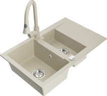 Mexen Gaspar chiuveta de granit 1,5 compartimente cu scurgător și baterie de bucătărie Elia, bej - 6507-69-670101-69