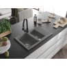 Mexen Gaspar chiuvetă de granit cu 1,5 compartimente cu scurgător și baterie de bucătărie Elia, gri - 6507-71-670101-70