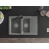Mexen Gaspar chiuvetă de granit cu 1,5 compartimente cu scurgător și baterie de bucătărie Elia, gri - 6507-71-670101-70