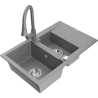 Mexen Gaspar chiuvetă din granit cu 1,5 compartimente cu scurgător și baterie de bucătărie Elia, gri - 6507-71-670101-71