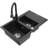 Mexen Gaspar chiuvetă de bucătărie din granit cu 1,5 compartimente și drenaj și baterie Elia, negru/argintiu metalizat