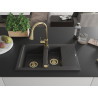 Mexen Gaspar chiuvetă de granit cu 1,5 cuve cu scurgător și baterie de bucătărie Elia, negru cu pete - 6507-76-670101-50