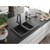 Mexen Gaspar 1,5 rekeszes, csepegtetős, gránit mosogató Elia konyhai csappal, fekete pöttyös - 6507-76-670101-70-B