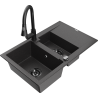 Mexen Gaspar chiuvetă de granit cu 1,5 compartimente, cu picurător și robinet de bucătărie Elia, negru cu pete