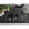 Mexen Gaspar chiuvetă din granit cu 1,5 cuve și scurgător și robinet de bucătărie Elia, negru punctat - 6507-76-670101-76