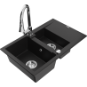 Mexen Gaspar chiuvetă de granit cu 1,5 compartimente cu scurgător și baterie de bucătărie Elia, negru - 6507-77-670101-00