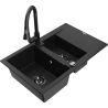 Mexen Gaspar chiuvetă de granit cu 1,5 cuve cu scurgător și baterie de bucătărie Elia, negru - 6507-77-670101-70-B