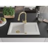 Mexen Pablo chiuvetă de bucătărie din granit cu o singură cuvă și scurgător și baterie Elia, alb - 6510-20-670101-50