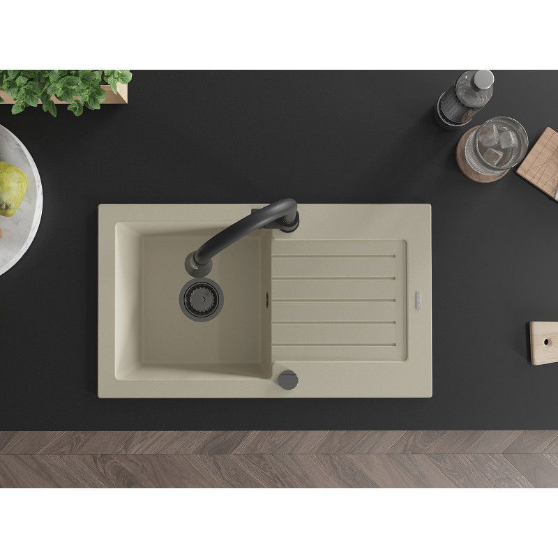 Mexen Pablo 1-medencés gránit mosogató csepegtetővel és Elia konyhai csappal, bézs - 6510-69-670101-70