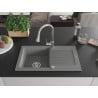Mexen Pablo chiuvetă de granit cu un compartiment, cu picurător și baterie de bucătărie Elia, gri - 6510-71-670101-00