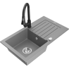 Mexen Pablo chiuvetă granitică cu 1 compartiment și scurgător, cu baterie de bucătărie Elia, gri - 6510-71-670101-70