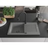 Mexen Pablo chiuvetă de granit cu un compartiment, cu picurător și baterie de bucătărie Elia, gri - 6510-71-670101-70-B