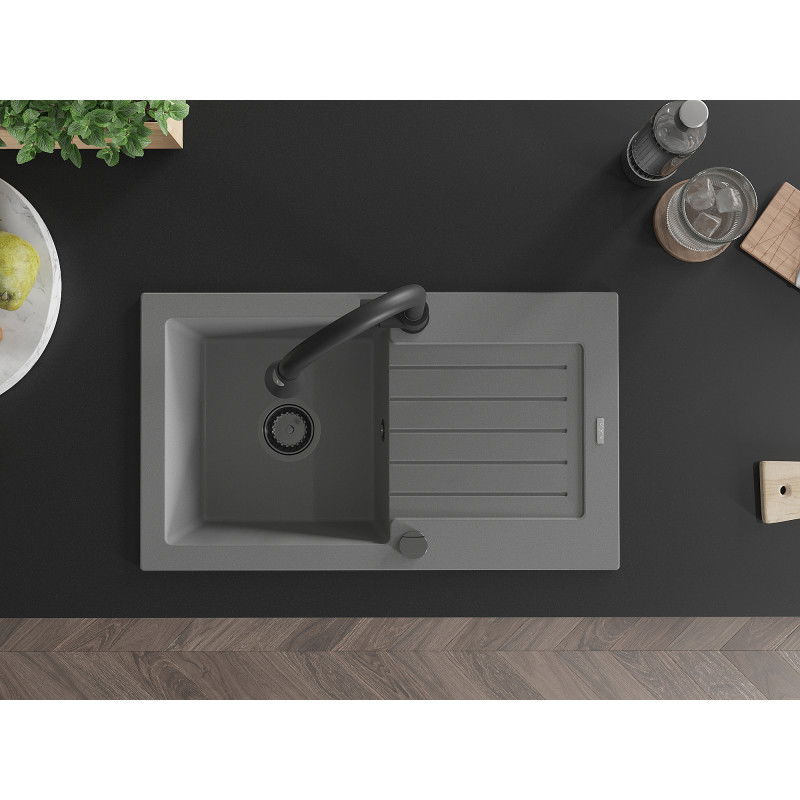 Mexen Pablo 1-medencés gránit mosogató lefolyóval és Elia konyhai csaptelep, szürke - 6510-71-670101-70-B