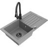 Mexen Pablo chiuvetă din granit cu 1 compartiment cu scurgător și baterie de bucătărie Elia, gri - 6510-71-670101-70-B