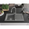 Mexen Pablo chiuvetă de granit cu un compartiment, cu picurător și baterie de bucătărie Elia, gri - 6510-71-670101-71