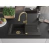 Mexen Pablo chiuvetă din granit cu 1 cuvă cu scurgător și baterie bucătărie Elia, negru/auriu metalic - 6510-75-670101-50