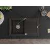 Mexen Pablo chiuvetă de granit cu 1 cuvă și scurgător și baterie de bucătărie Elia, negru/auriu metalic - 6510-75-670101-70