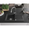 Mexen Pablo chiuvetă din granit cu 1 compartiment cu picurător și baterie de bucătărie Elia, negru cu stropi - 6510-76-670101-0?