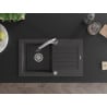 Mexen Pablo chiuvetă din granit cu 1 compartiment cu picurător și baterie de bucătărie Elia, negru cu stropi - 6510-76-670101-0?