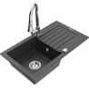 Mexen Pablo chiuvetă de granit cu 1 cuvă, cu scurgător și baterie de bucătărie Elia, neagră cu pete - 6510-76-670101-00
