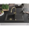Mexen Pablo chiuvetă din granit cu 1 compartiment cu picurător și baterie de bucătărie Elia, negru pătat - 6510-76-670101-50