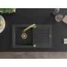 Mexen Pablo chiuvetă din granit cu 1 compartiment cu picurător și baterie de bucătărie Elia, negru pătat - 6510-76-670101-50