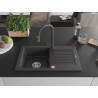Mexen Pablo chiuvetă de bucătărie din granit cu 1 cuvă, cu scurgător și baterie Elia, negru stropit - 6510-76-670101-76