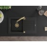 Mexen Pablo chiuvetă de granit cu un compartiment, cu picurător și baterie de bucătărie Elia, Neagră - 6510-77-670101-50