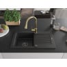 Mexen Pablo chiuvetă de granit cu 1 compartiment și scurgător și baterie de bucătărie Elia, negru - 6510-77-670101-50-B