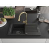 Mexen Pablo chiuvetă de granit cu 1 cuvă cu scurgător și baterie de bucătărie Elia, negru - 6510-77-670101-50-B