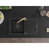 Mexen Pablo chiuvetă de granit cu 1 compartiment și scurgător și baterie de bucătărie Elia, negru - 6510-77-670101-50-B