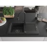 Mexen Pablo chiuvetă de bucătărie din granit cu o cuvă și scurgător și baterie Elia, negru - 6510-77-670101-70-B