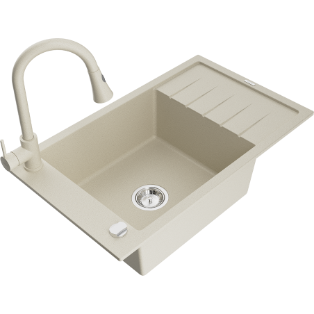 Mexen Elias gránit mosogató 1-medencés csepegtetővel és Elia konyhai csappal, bézs - 6511-69-670101-69