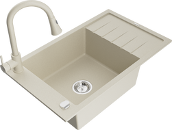 Mexen Elias chiuvetă de granit cu 1 compartiment cu scurgător și baterie de bucătărie Elia, bej - 6511-69-670101-69