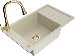 Mexen Elias chiuvetă de granit cu 1 compartiment, cu scurgător și baterie de bucătărie Elia, bej - 6511-69-670101-50